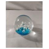 Glass paperweight blue and clear