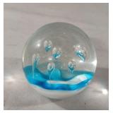 Glass turquoise and white paperweight