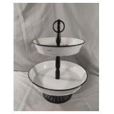 2-Tier Distressed White Decorative Pedestal