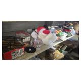 Shelf Lot - lamps, baskets, various Holiday