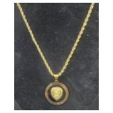 Gold-tone Rope Chain Necklace with Roaring Lion