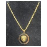 Gold-tone Rope Chain Necklace with Roaring Lion