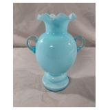 Vintage blue ruffled vase made in Czechoslovakia