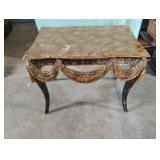 FAUX PAINTED LEOPARD SWAG SIDE TABLE.