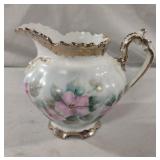 Vintage ceramic floral water pitcher with gold