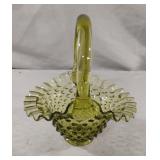 Fenton Green Hobnail Ruffle Edge Medium Glass