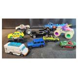 Assorted toy cars and trucks