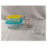 Anchor glass 2 cup messing cup, Pyrex bowl and 2