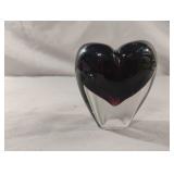 Glass purple and clear paperweight heart shaped