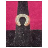 14kt H.G.E  Horseshoe ring with clear stones -