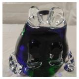 Vinci Mouth Blown Art Glass-greenish blue frog