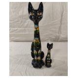 MCM Ceramic Cat Figurine Hand Painted Floral Long