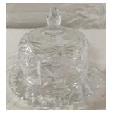 Vintage cut crystal covered butter dish floral
