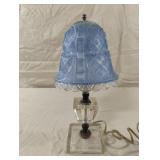 Vintage miniature lamp with blue frosted shade