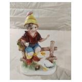 Vintage porcelain boy on fence and duck 8068.