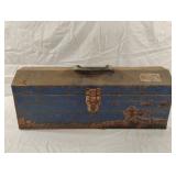 Blue metal tool box with contents
