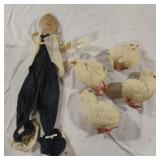 Vintage paper doll and cloth chicks
