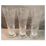 Tall pilsner beer glasses. Set of 3. 8 1/2" tall