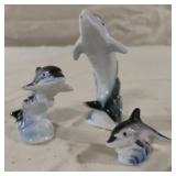 Vintage Bone China miniature dolphin figurines