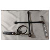 4-way lug wrench, oil filter wrench and air guage
