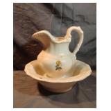 Vintage floral water pitcher with basin. Pitcher