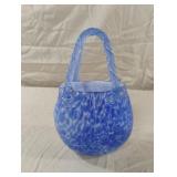 Handblown blue and clear glass purse