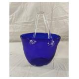 Hand-blown cobalt blue art glass purse vase with