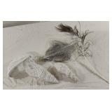 Wood sea shells and feathers