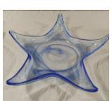 Handblown Blue Swirl Glass Starfish Platter -