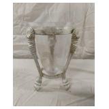 Off-white cast iron urn vase with a crackle glass