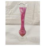 Cranberry engraved fluted vase