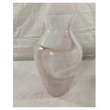 Mauve and white swirled blown glass vase.