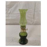 Vintage green glass oil lamp
