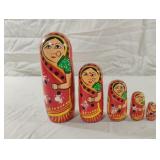 Hand-painted wooden Indian women nesting doll