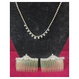 Rhinestone Necklace and Hair Combs