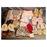 Baby girl shoes, bib and caps