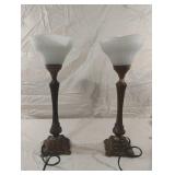 Set of 2 brass color table lamps. Works
