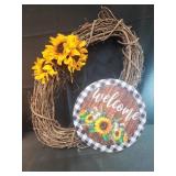 Stick wreath with sunflower decor