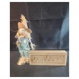 10" Scarecrow decor and welcome wooden sign