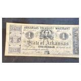 1862 State of Arkansas \$1 Treasury Warrant,