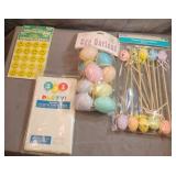 Scented stickers, egg garland, plastic table