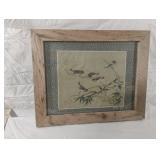 Vintage Chinese brown birds watercolor print