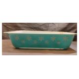 Vintage Pyrex turquoise snowflake casserole