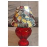 Ruby Red tea light candle holder with stain glass