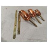 Copper and brass scoops and brass hangers