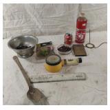 Metal spoon, lamp fluid, vintage yo-yo and more