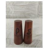 Vintage wooden salt and pepper shaker set. Myrtle