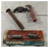 Vintage chisel, hammer head, clutch pedal and a