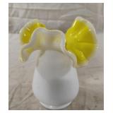 Vintage Fenton yellow & white art glass ruffle
