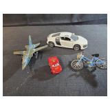Cars, airplane and bicycle